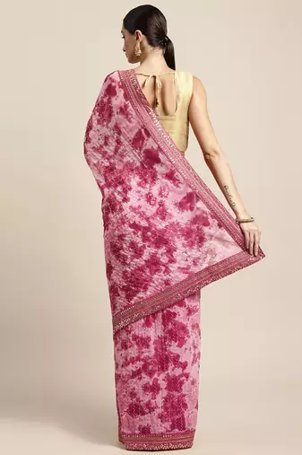 red red & white tie and dye sequinned saree