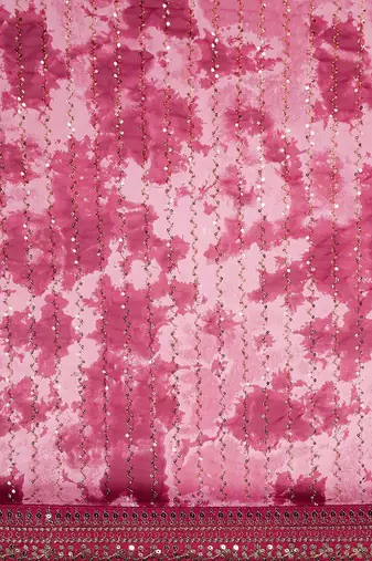 red red & white tie and dye sequinned saree