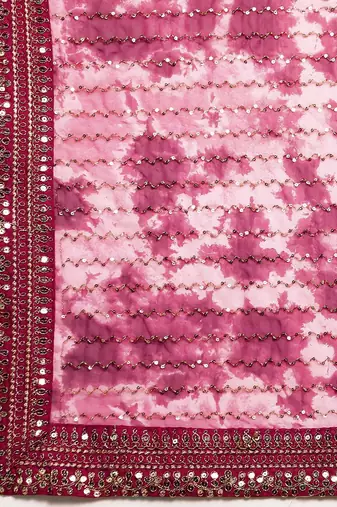 red red & white tie and dye sequinned saree