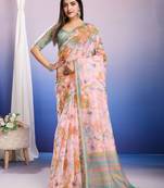 Peach floral sequinned organza saree