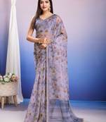 Purple floral sequinned organza saree
