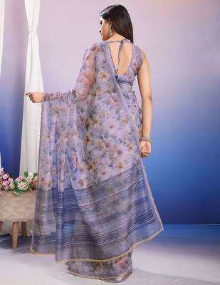 Purple floral sequinned organza saree 3