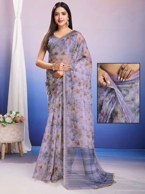 Purple floral sequinned organza saree 5