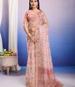 Pink floral sequinned organza ready to wear saree