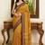 mustard ajrak block mirror work bandhani saree