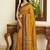 mustard ajrak block mirror work bandhani saree