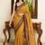 mustard ajrak block mirror work bandhani saree