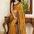 mustard ajrak block mirror work bandhani saree