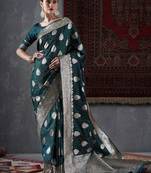 green ethnic motifs woven design satin banarasi saree
