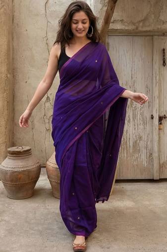 purple beads and stones pure cotton saree