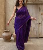 purple beads and stones pure cotton saree