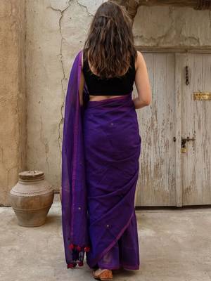 purple beads and stones pure cotton saree 4