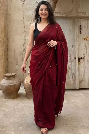 maroon floral woven design zari pure cotton saree