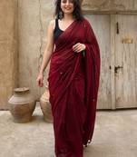 maroon floral woven design zari pure cotton saree