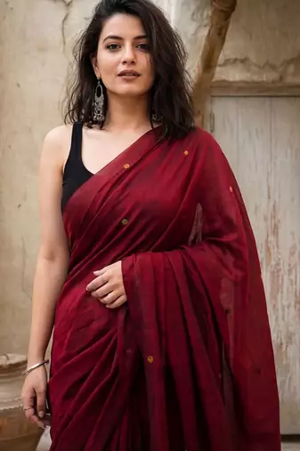 maroon floral woven design zari pure cotton saree