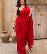 red embellished pure cotton saree