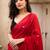 red embellished pure cotton saree