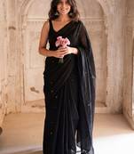 Black embellished pure cotton saree
