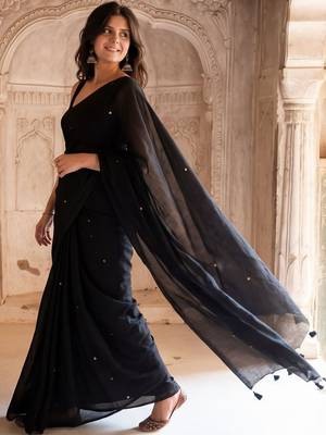 Black embellished pure cotton saree 2