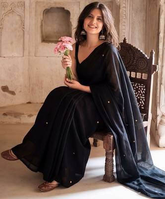 Black embellished pure cotton saree 3
