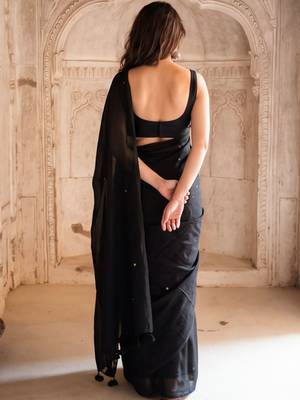 Black embellished pure cotton saree 4