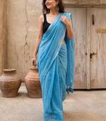 turquoise embellished pure cotton saree