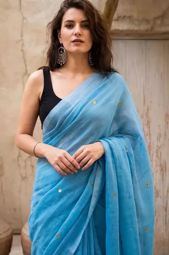 turquoise embellished pure cotton saree