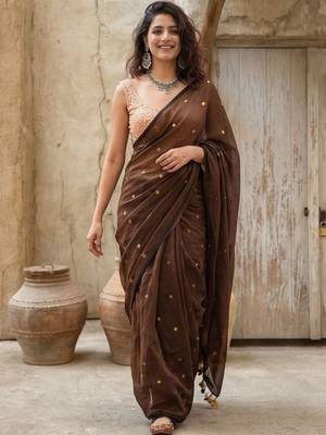 Brown zari pure cotton saree 1