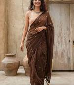 Brown zari pure cotton saree