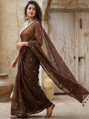 Brown zari pure cotton saree 2