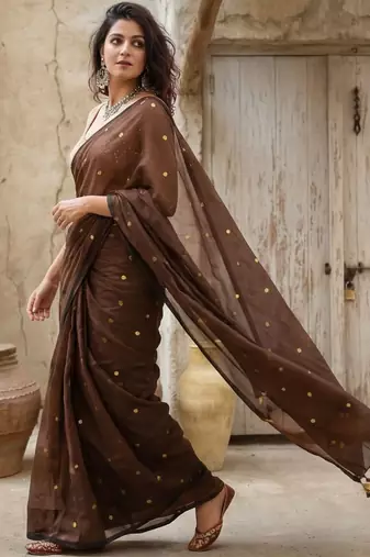 Brown zari pure cotton saree