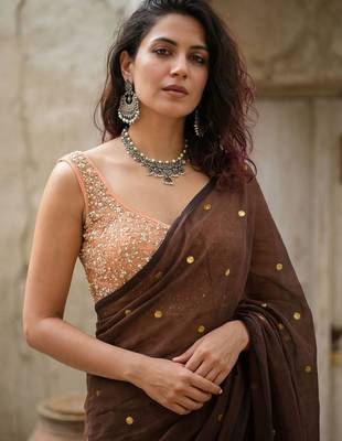 Brown zari pure cotton saree 3