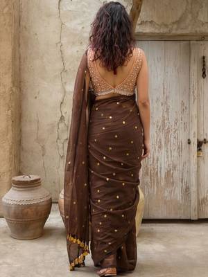 Brown zari pure cotton saree 4