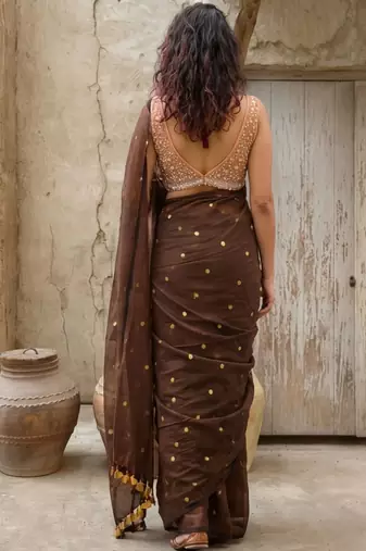 Brown zari pure cotton saree