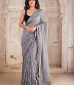 grey geometric woven design mirror work pure cotton saree