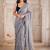 grey geometric woven design mirror work pure cotton saree