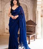 navy_blue beads and stones pure cotton saree