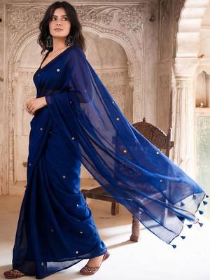 navy_blue beads and stones pure cotton saree 2