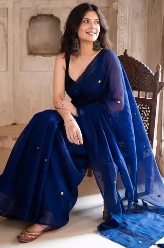 navy_blue beads and stones pure cotton saree