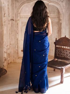 navy_blue beads and stones pure cotton saree 4
