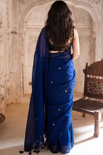 navy_blue beads and stones pure cotton saree