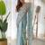 blue blue & white floral printed sequinned saree