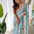 blue blue & white floral printed sequinned saree