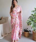 Pink pink & magenta floral embroidered silk blend saree