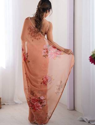 peach floral beads and stones pure chiffon designer saree 3