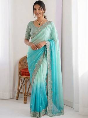 multicolor ombre zari tissue heavy work saree 1