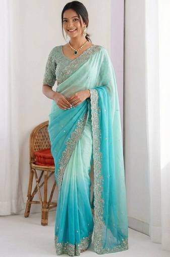 multicolor ombre zari tissue heavy work saree