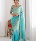 multicolor ombre zari tissue heavy work saree