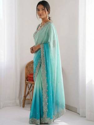 multicolor ombre zari tissue heavy work saree 2