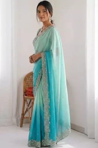 multicolor ombre zari tissue heavy work saree